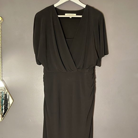 Evan Picone Black Draped V-Neck Dress - Size 6 - Picture 1 of 4